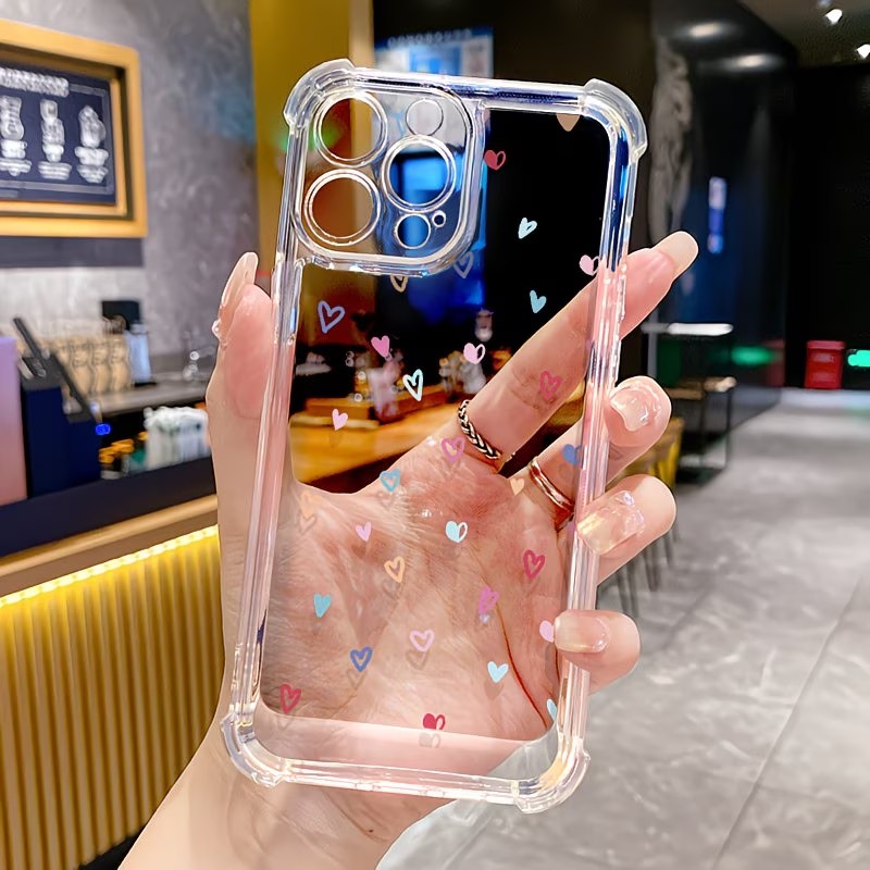Apple Iphone 15 - Прозрачный чехол-бампер с разноцветными сердечками для